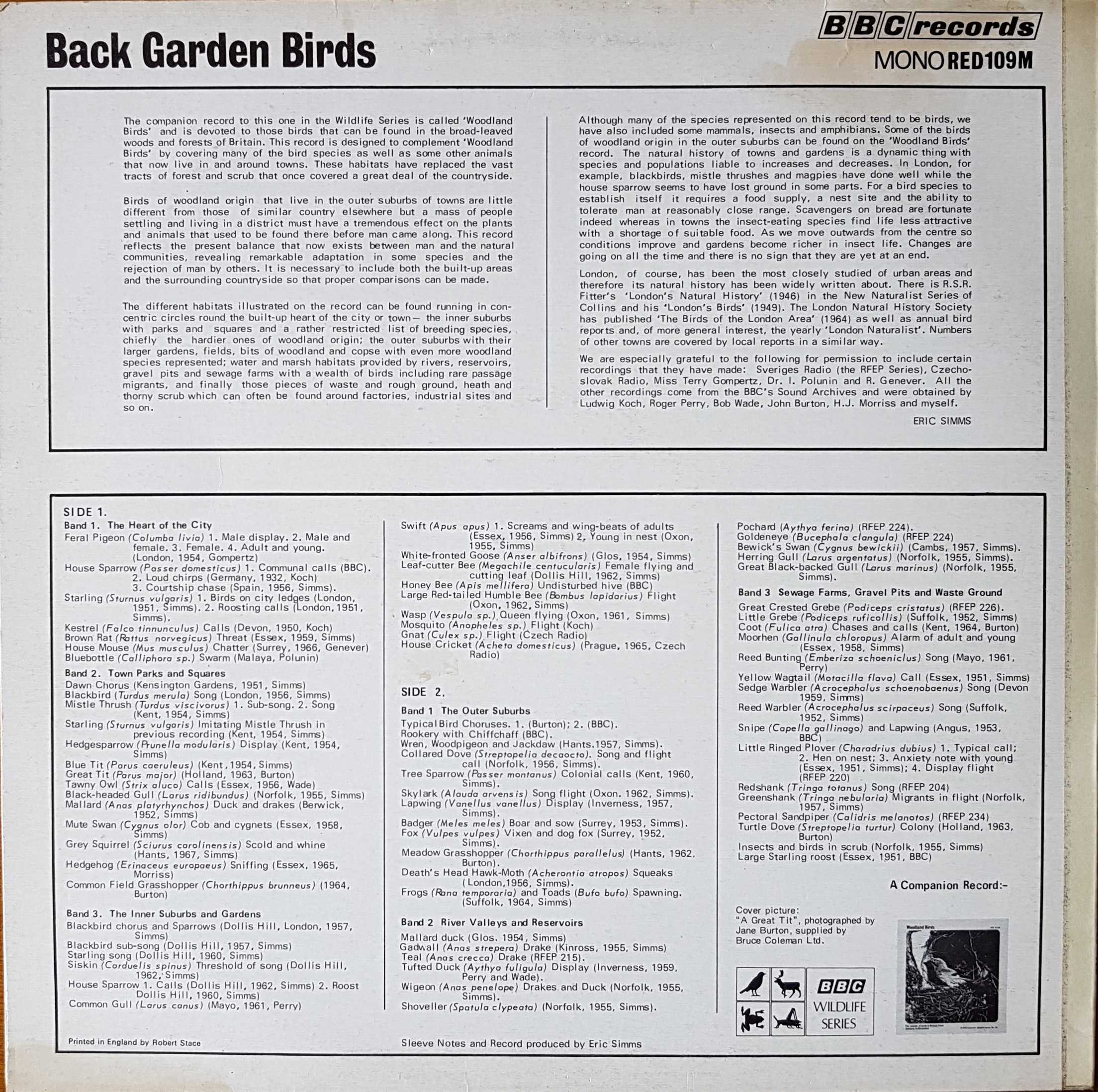Picture of RED 109 Back garden birds - BBC wildlife series no. 9 by artist Various from the BBC records and Tapes library